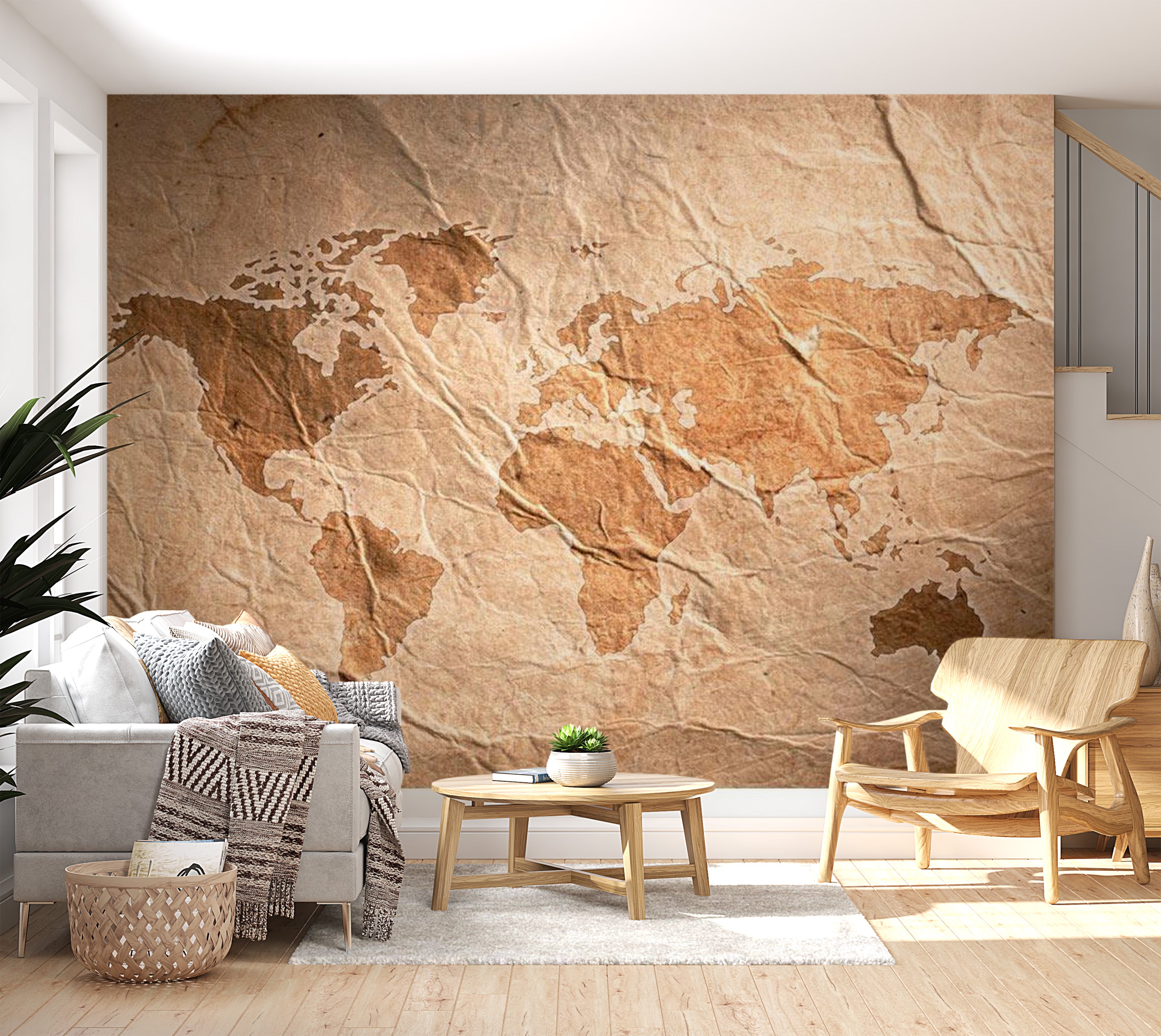 World Map Wallpaper Wall Mural - Old Wrinkled Map 39"Wx27"H