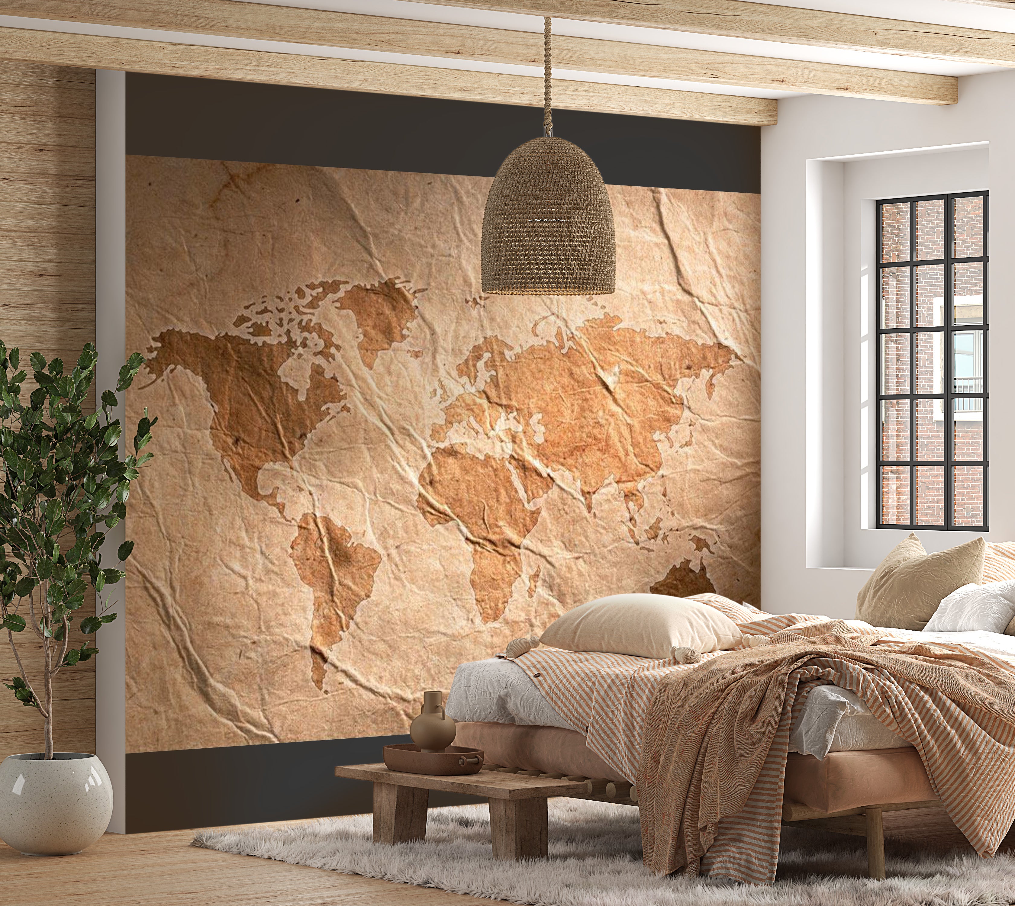 World Map Wallpaper Wall Mural - Old Wrinkled Map 39"Wx27"H