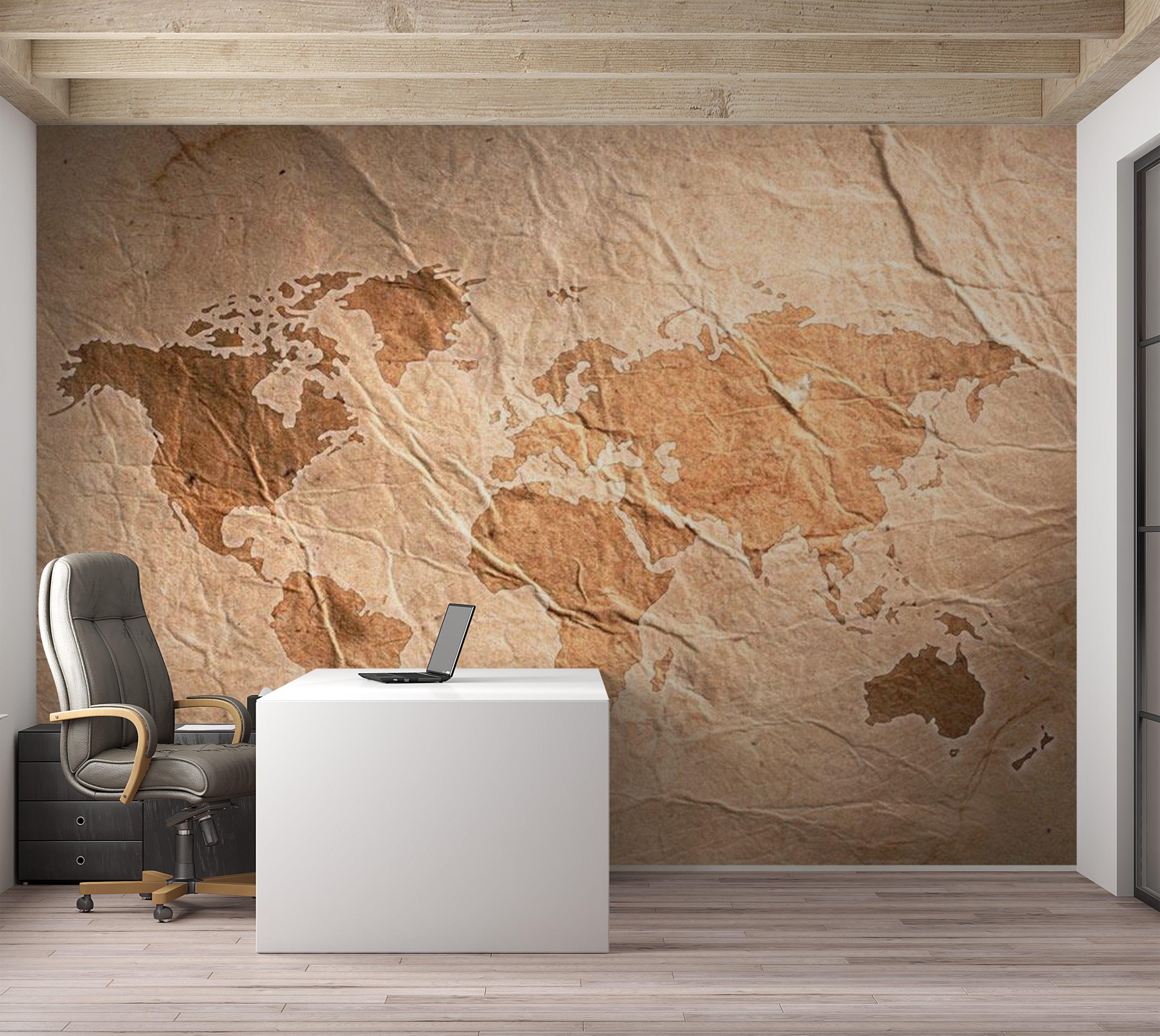 World Map Wallpaper Wall Mural - Old Wrinkled Map