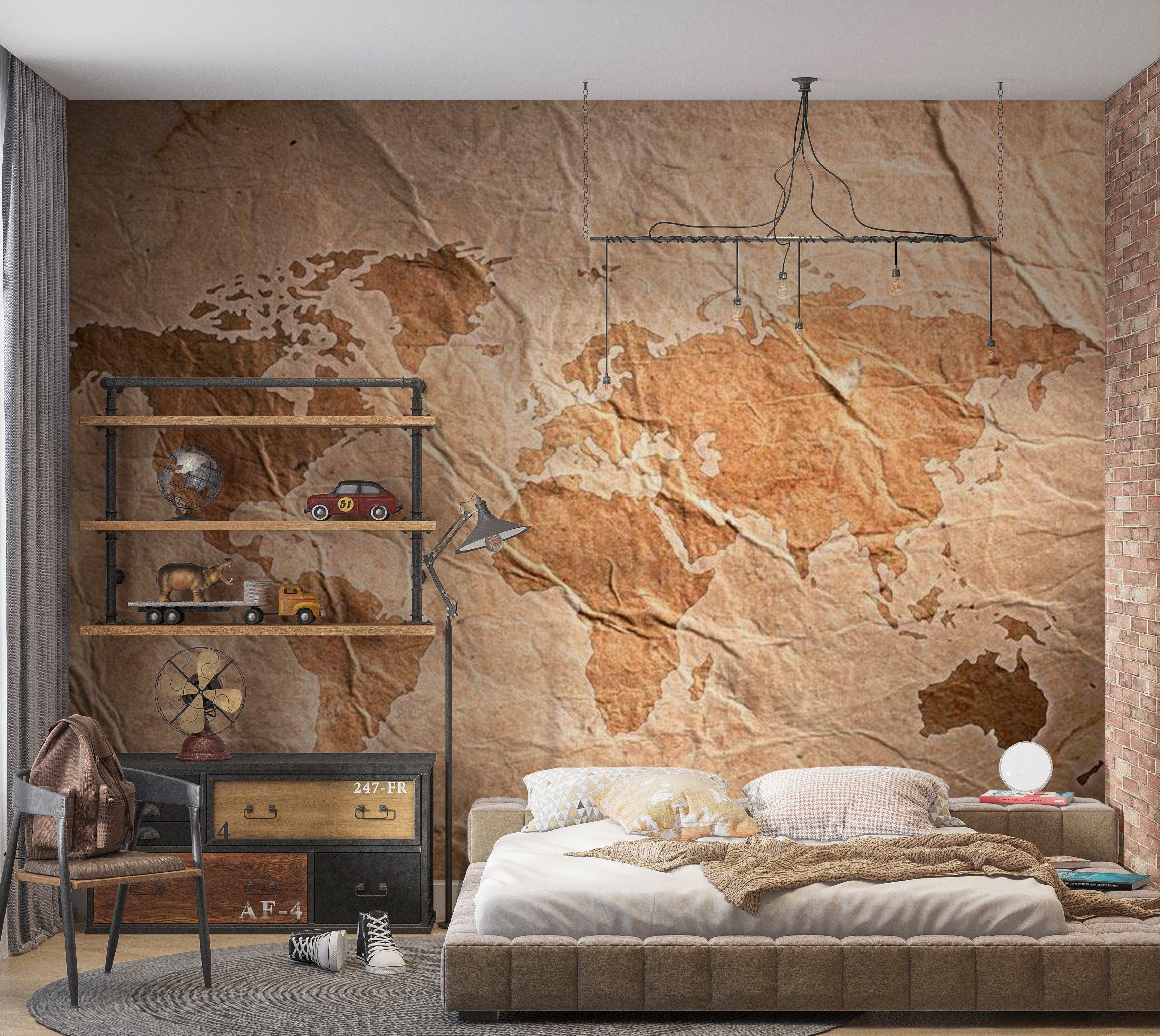 World Map Wallpaper Wall Mural - Old Wrinkled Map