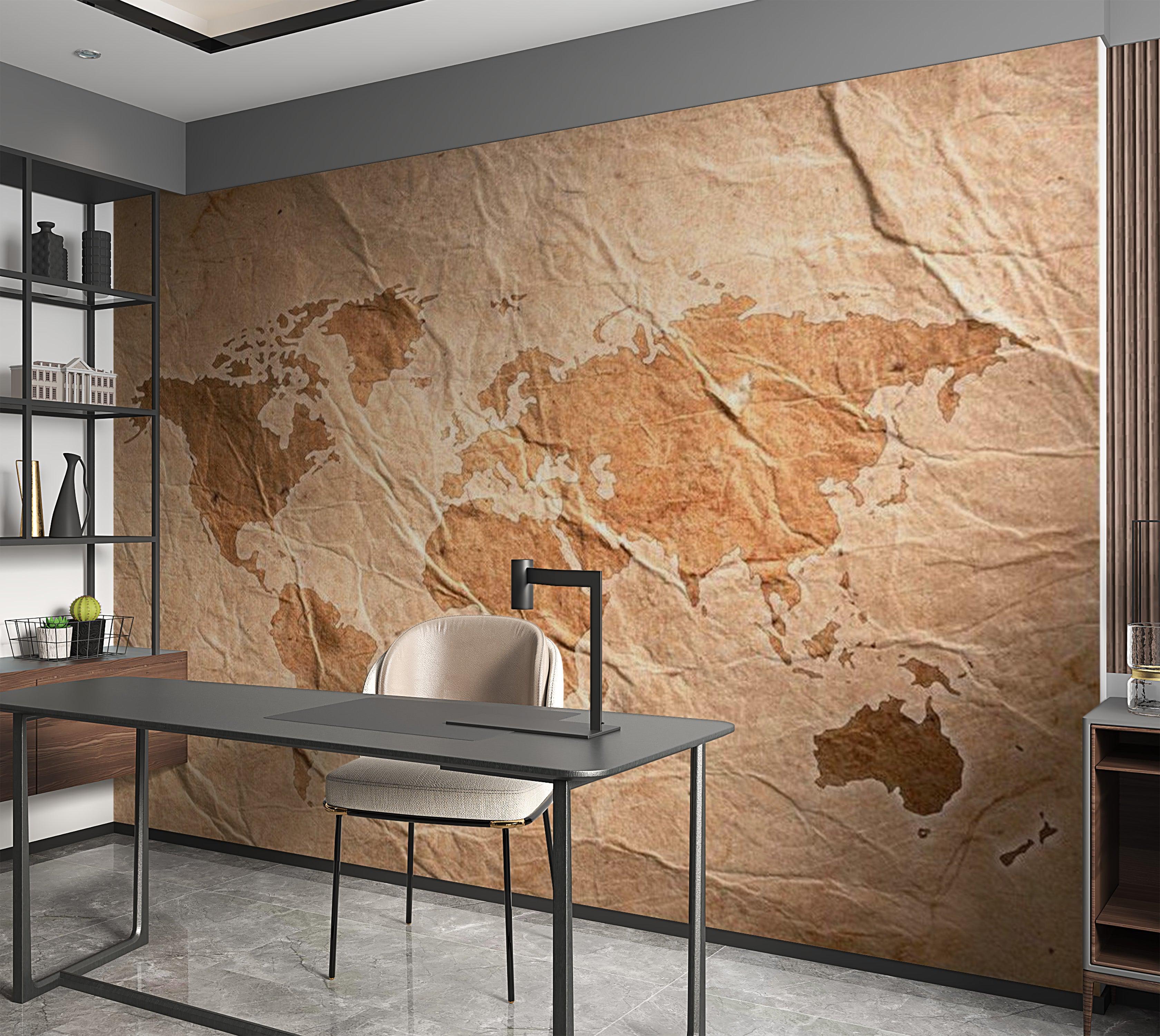 World Map Wallpaper Wall Mural - Old Wrinkled Map