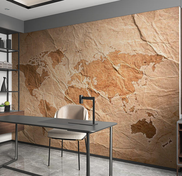 World Map Wallpaper Wall Mural - Old Wrinkled Map