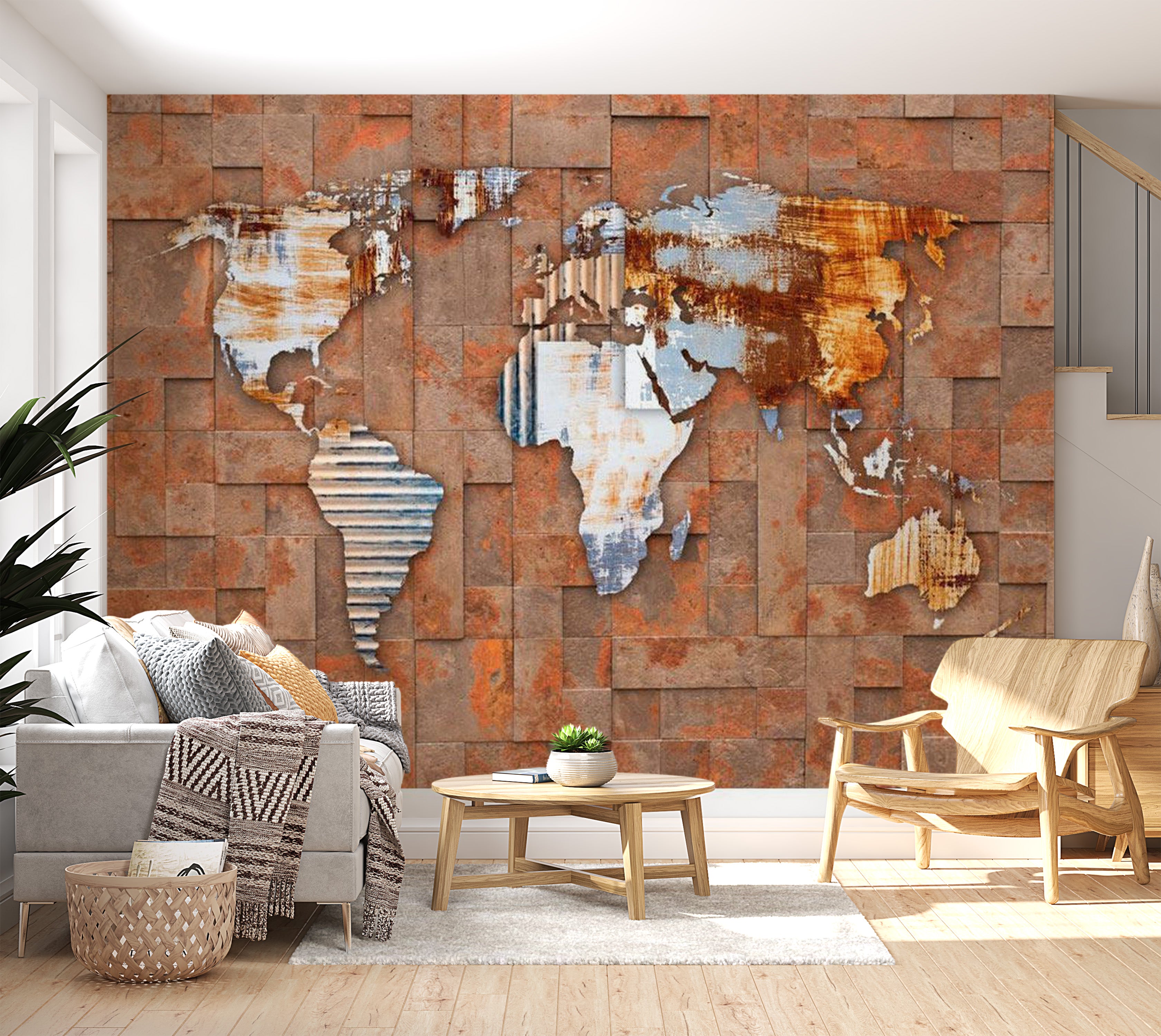 World Map Wallpaper Wall Mural - Map On Rusty Background 39"Wx27"H