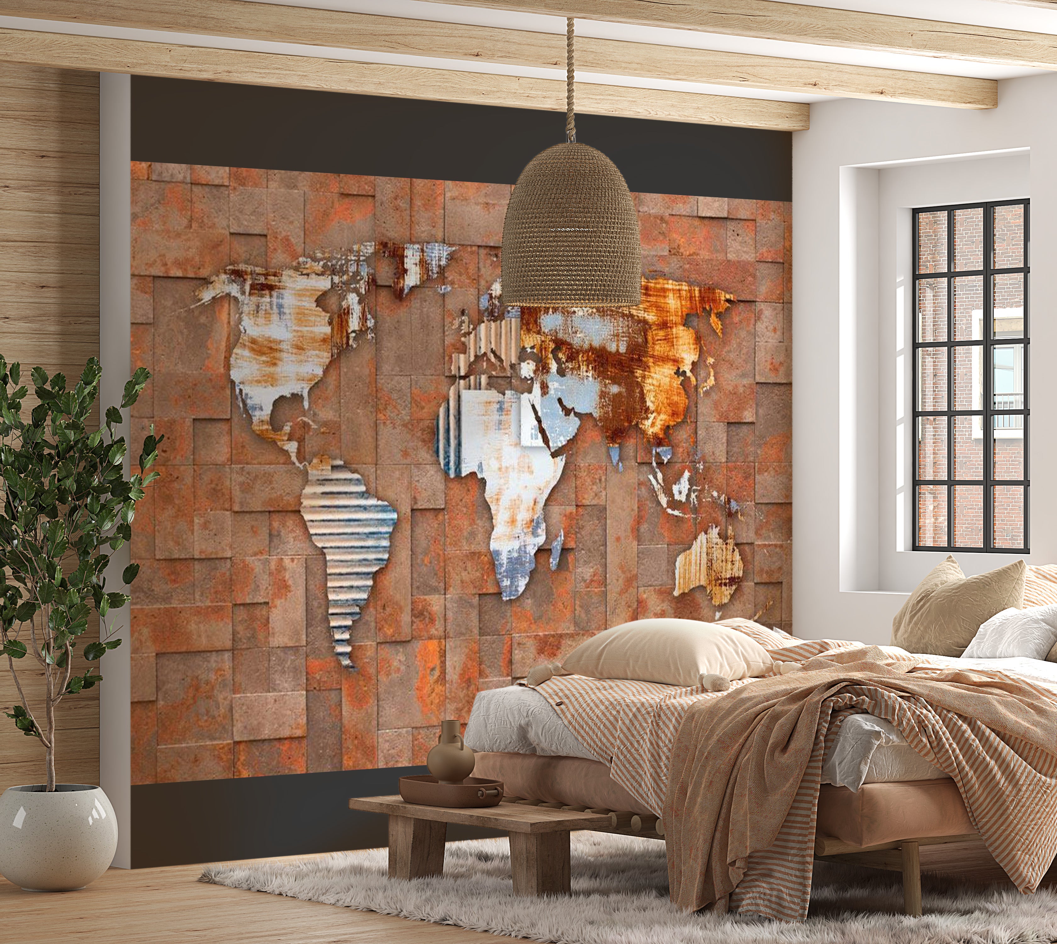 World Map Wallpaper Wall Mural - Map On Rusty Background 39"Wx27"H