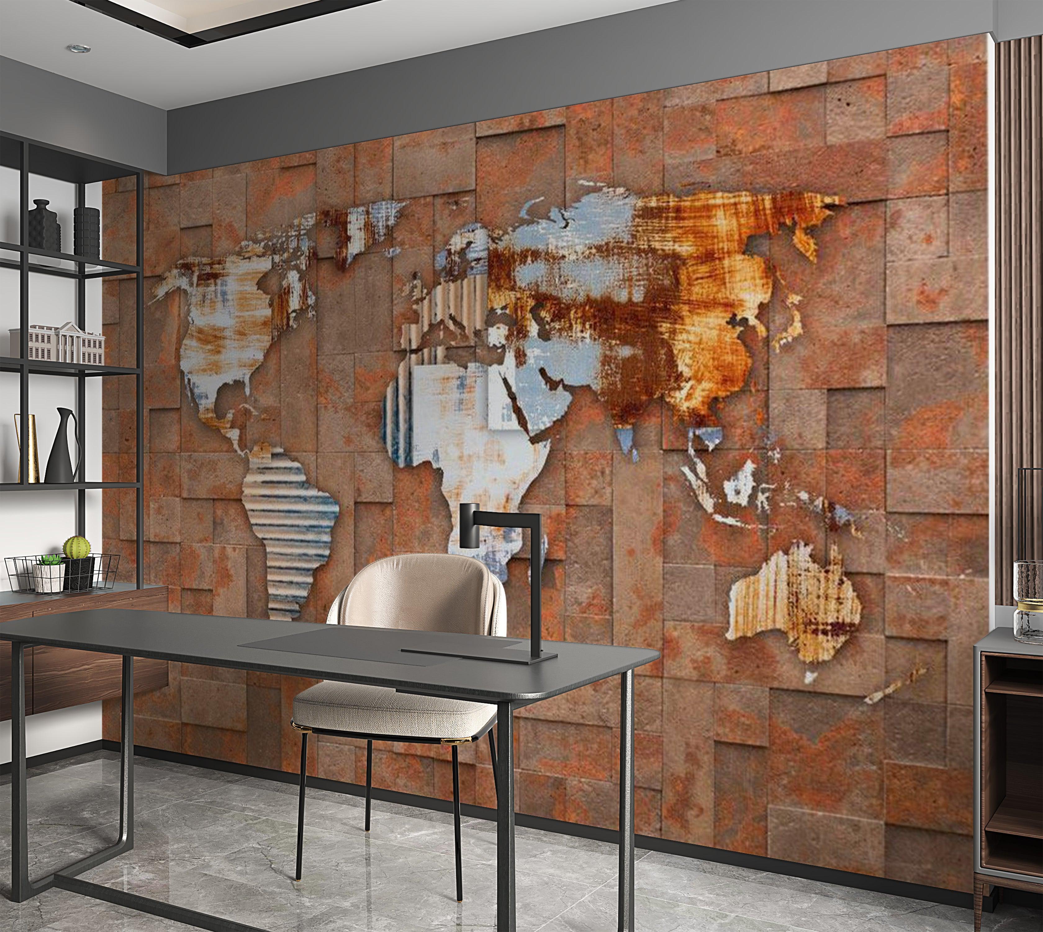 World Map Wallpaper Wall Mural - Map On Rusty Background