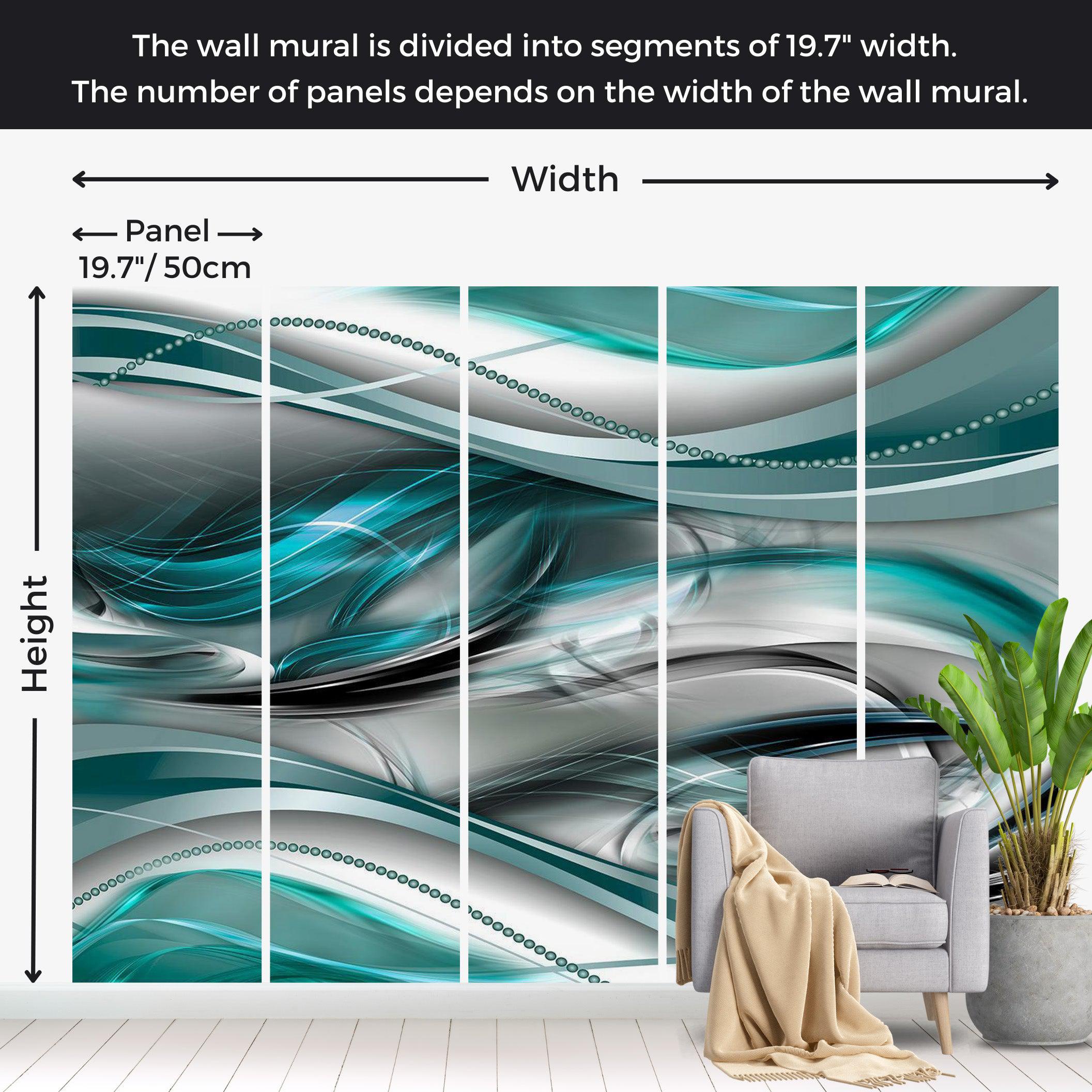 Abstract Wallpaper Wall Mural - Turquoise Grey Waves