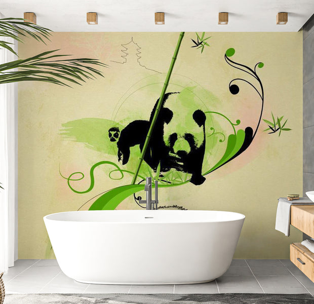 Animal Wallpaper Wall Mural - Giant Panda In Bamboo Forest 118"Wx90"H