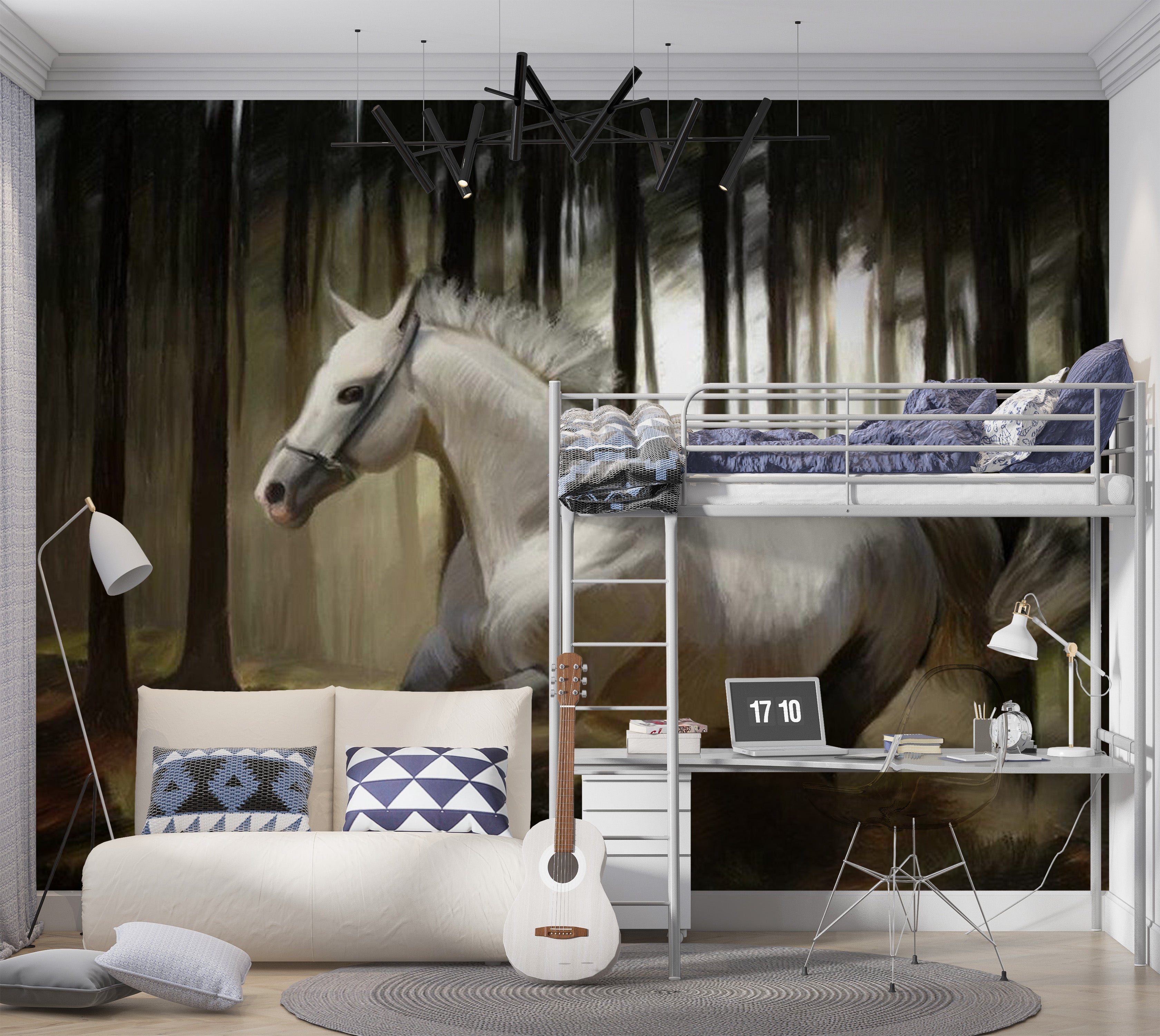 Animal Wallpaper Wall Mural - White Chase 118"Wx90"H