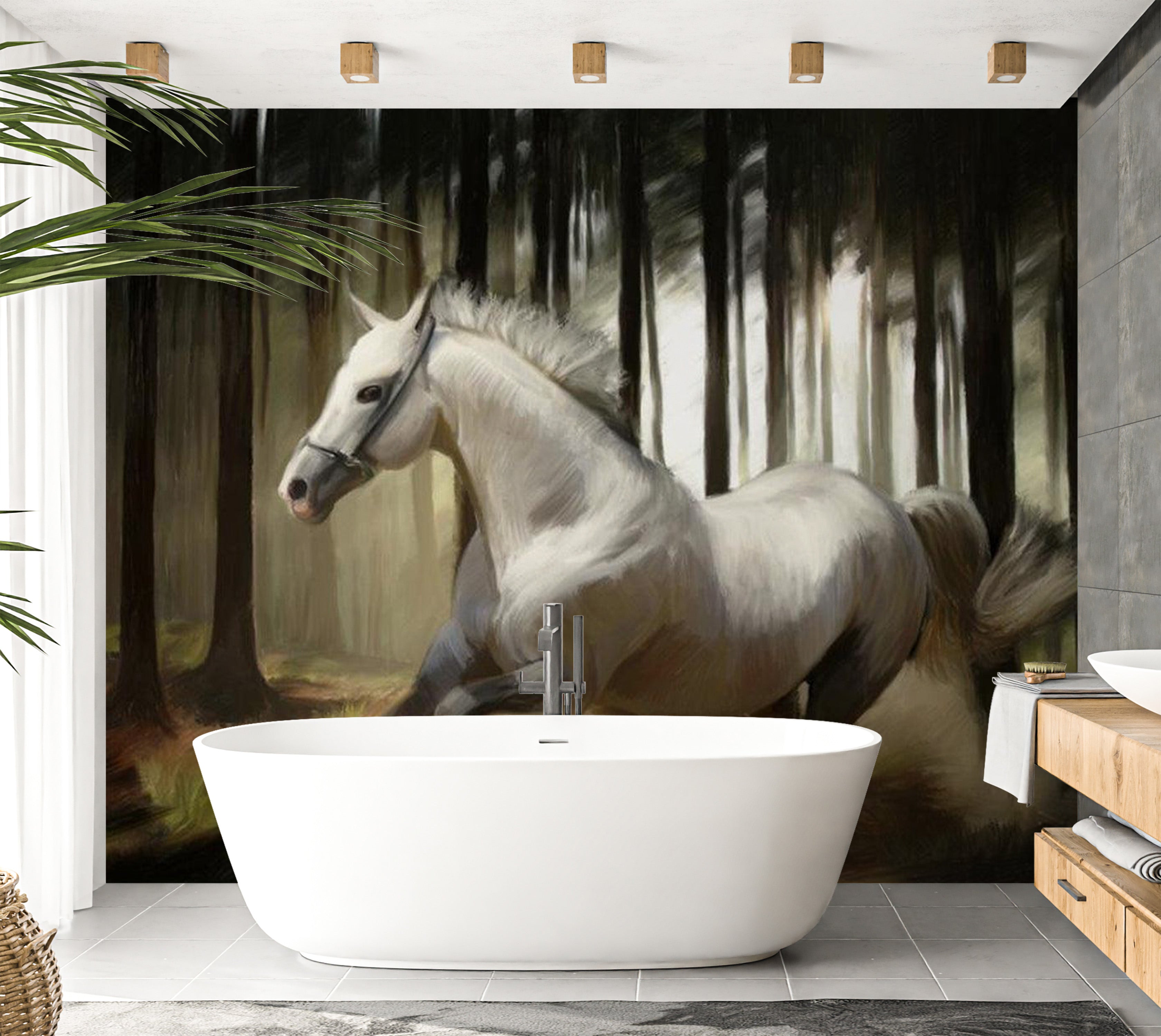 Animal Wallpaper Wall Mural - White Chase 118"Wx90"H