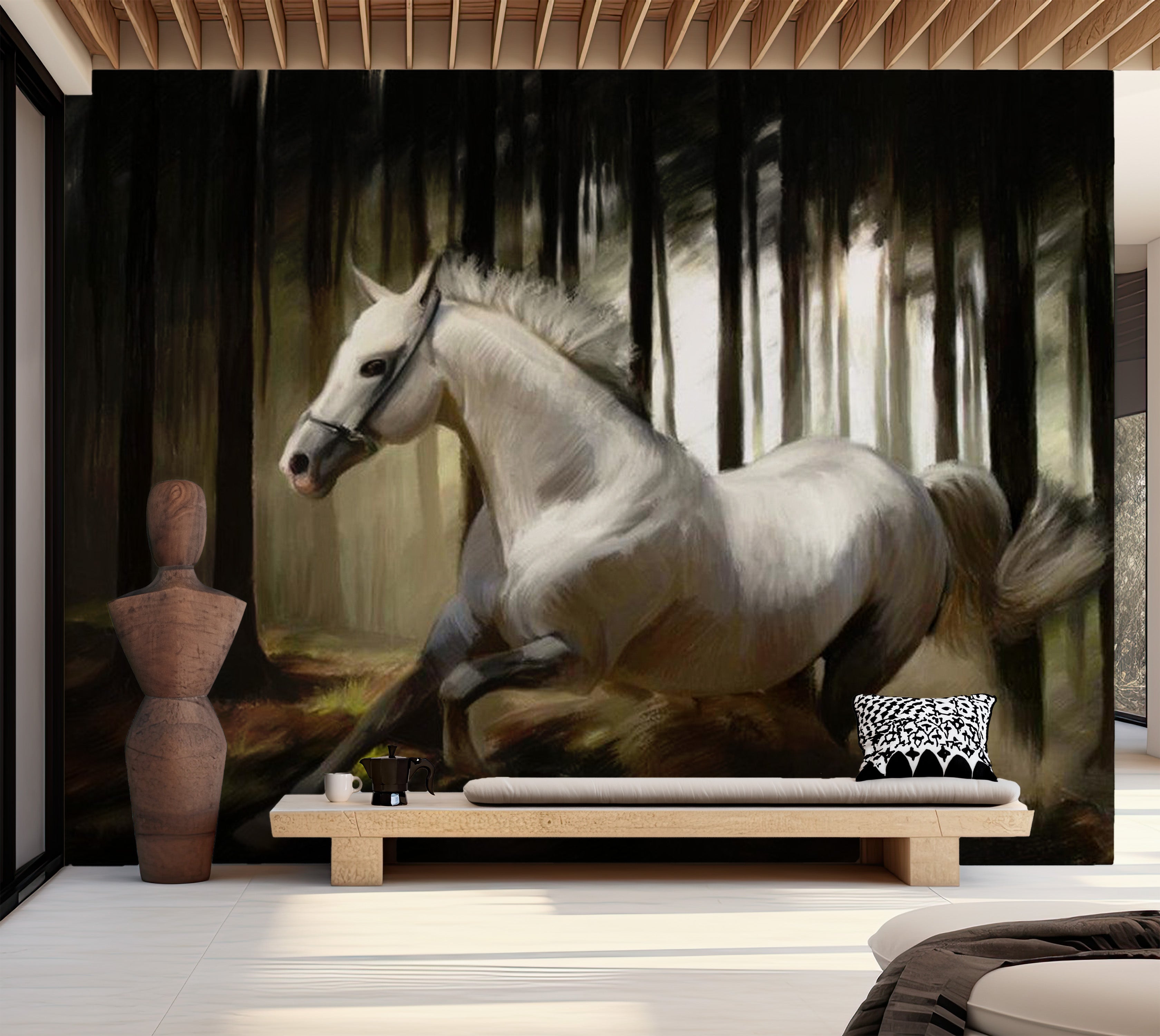 Animal Wallpaper Wall Mural - White Chase 118"Wx90"H