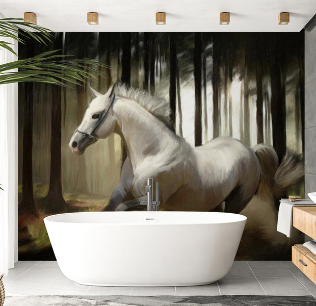 Animal Wallpaper Wall Mural - White Chase 118"Wx90"H