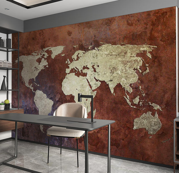 World Map Wallpaper Wall Mural - Iron Continents