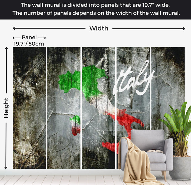 World Map Wallpaper Wall Mural - Italy 118"Wx90"H
