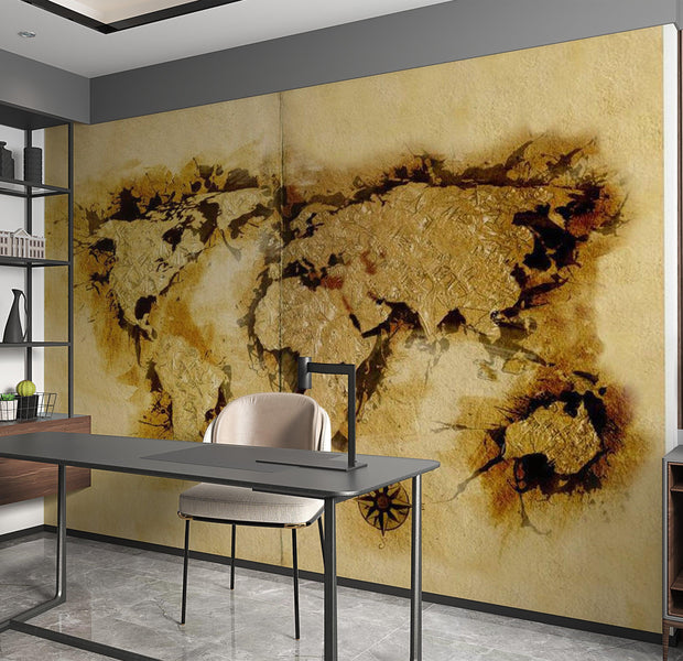World Map Wallpaper Wall Mural - Old Gold-Diggers' Map