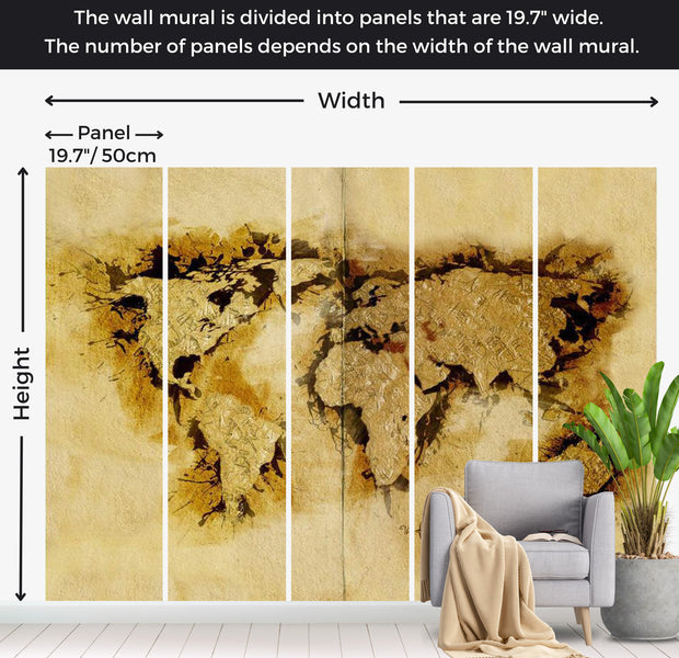 World Map Wallpaper Wall Mural - Old Gold-Diggers' Map 118"Wx90"H