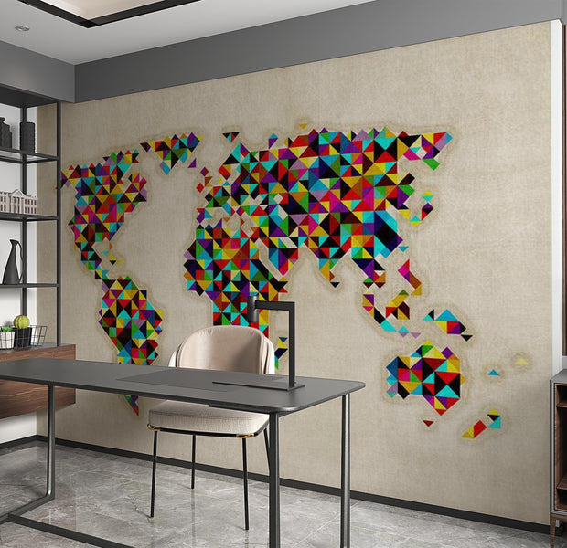 World Map Wallpaper Wall Mural - Map In Geometric Colors
