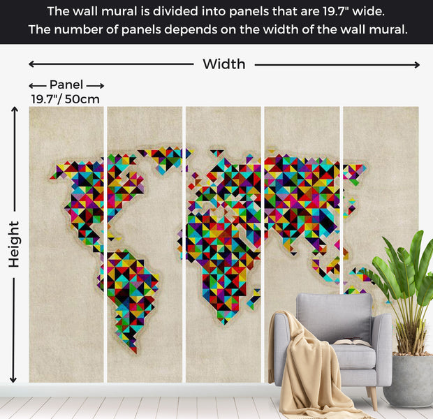 World Map Wallpaper Wall Mural - Map In Geometric Colors 118"Wx90"H