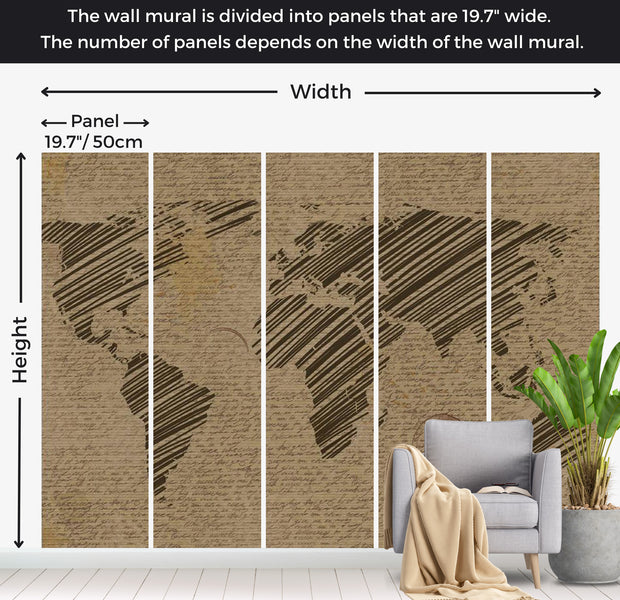 World Map Wallpaper Wall Mural - Notes From Journeys 118"Wx90"H