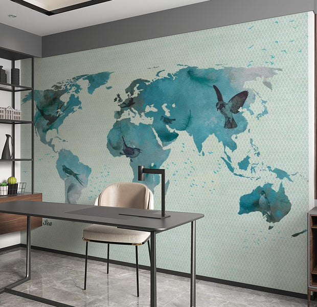 World Map Wallpaper Wall Mural - Bird Fantasy Map