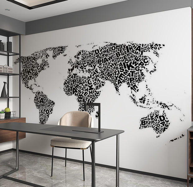 World Map Wallpaper Wall Mural - World Map In Letters
