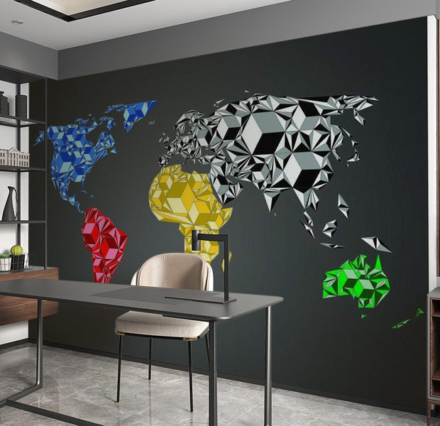 World Map Wallpaper Wall Mural - Geometric Map