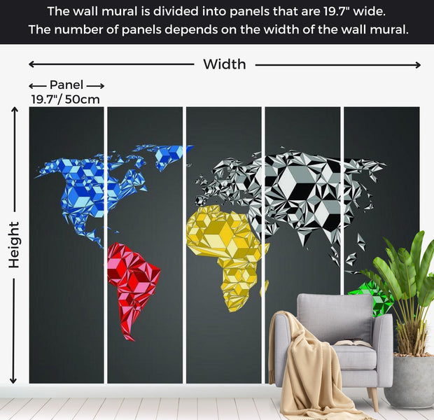 World Map Wallpaper Wall Mural - Geometric Map 118"Wx90"H