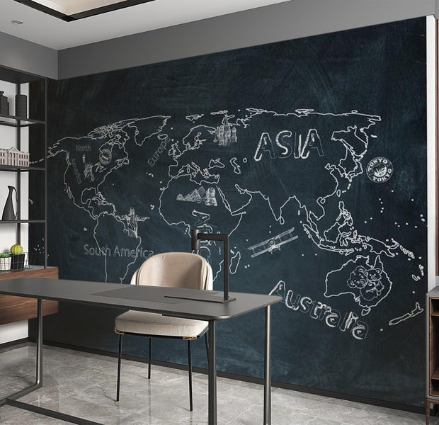 World Map Wallpaper Wall Mural - Map In Doodle Style