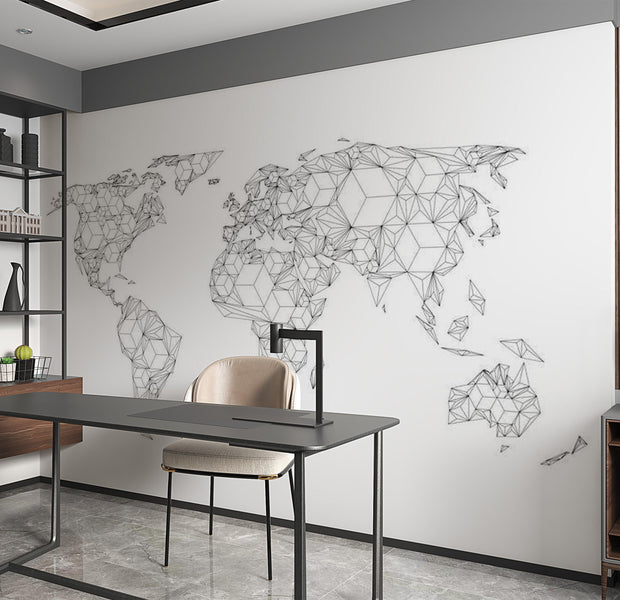World Map Wallpaper Wall Mural - Map In Geometric Lines