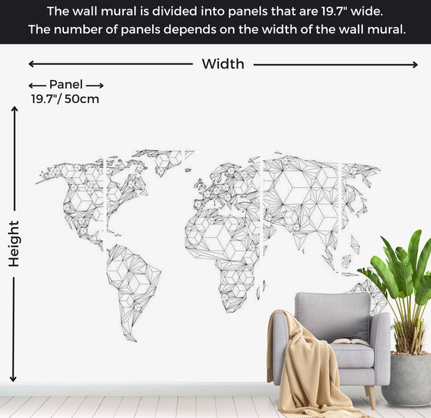 World Map Wallpaper Wall Mural - Map In Geometric Lines 118"Wx90"H
