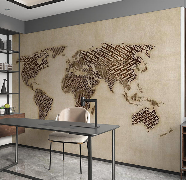 World Map Wallpaper Wall Mural - Newspaper Map