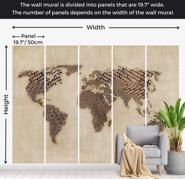 World Map Wallpaper Wall Mural - Newspaper Map 118"Wx90"H