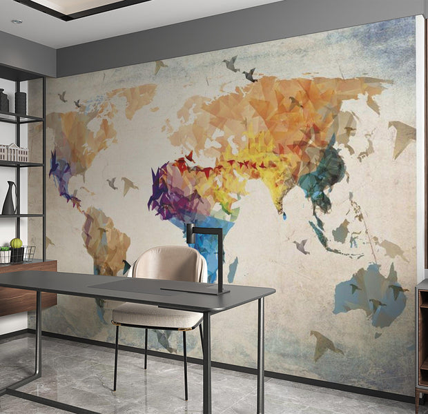 World Map Wallpaper Wall Mural - Paper Birds