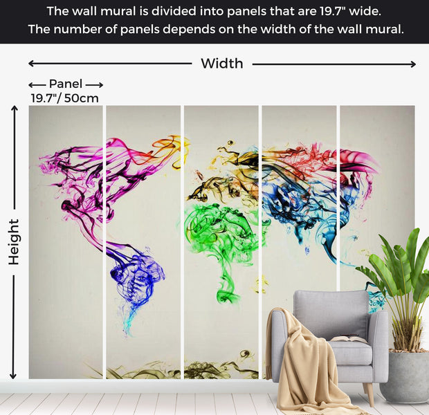 World Map Wallpaper Wall Mural - Dancing Smoke Trails 118"Wx90"H