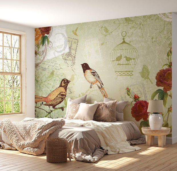Animal Wallpaper Wall Mural - Vintage Birds