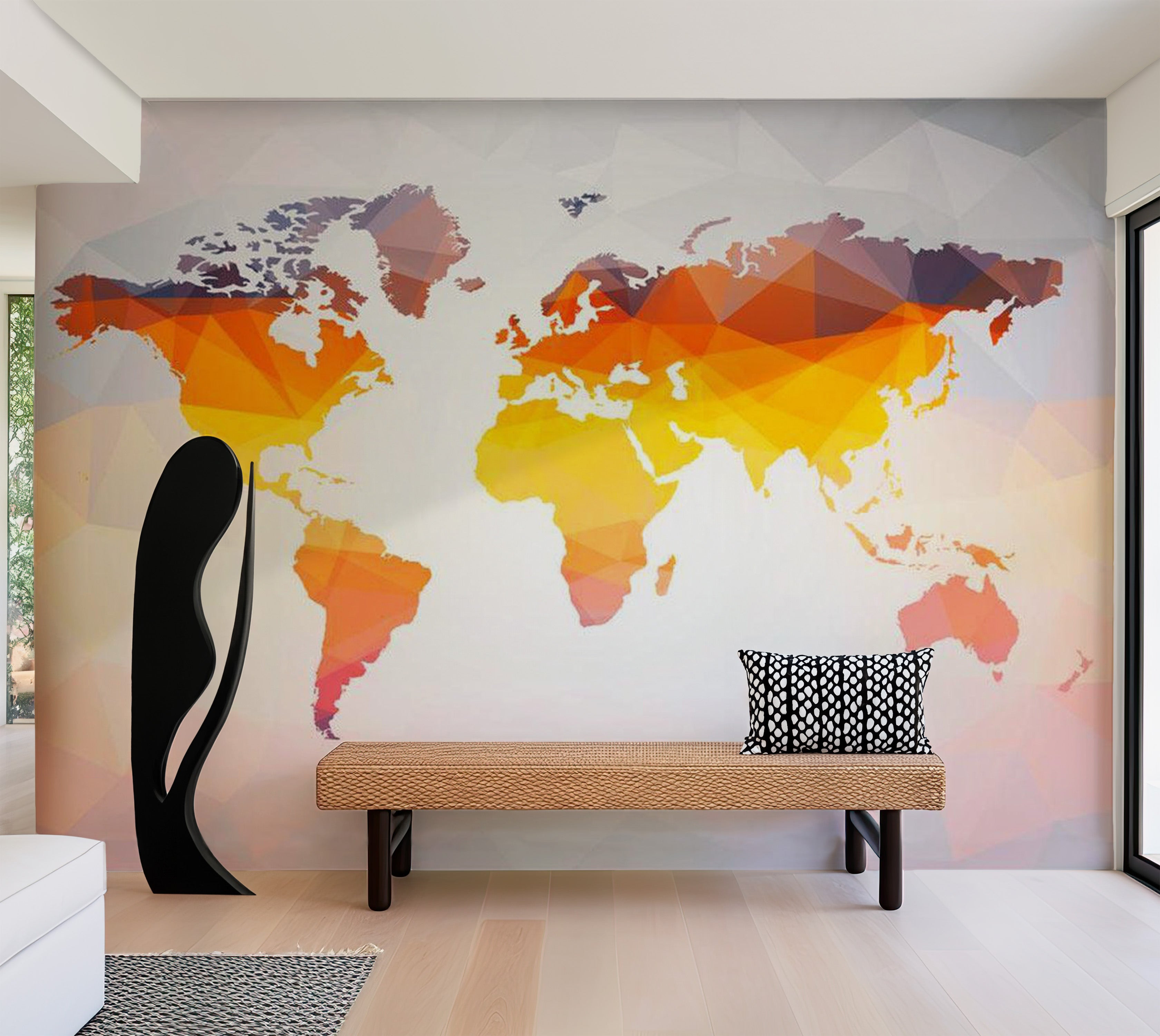 World Map Wallpaper Wall Mural - Bright Geometric Map 39"Wx27"H