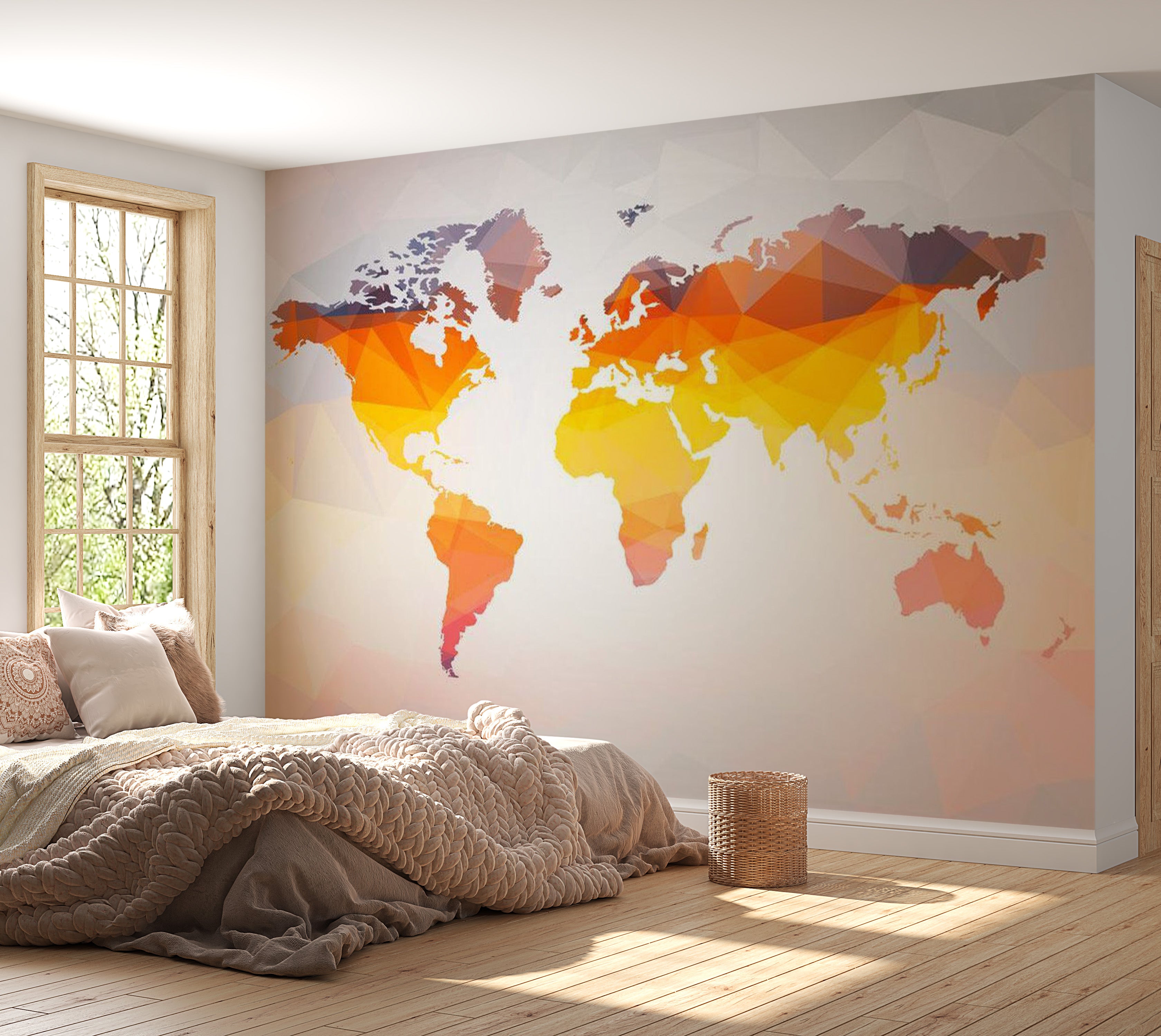 World Map Wallpaper Wall Mural - Bright Geometric Map 39"Wx27"H