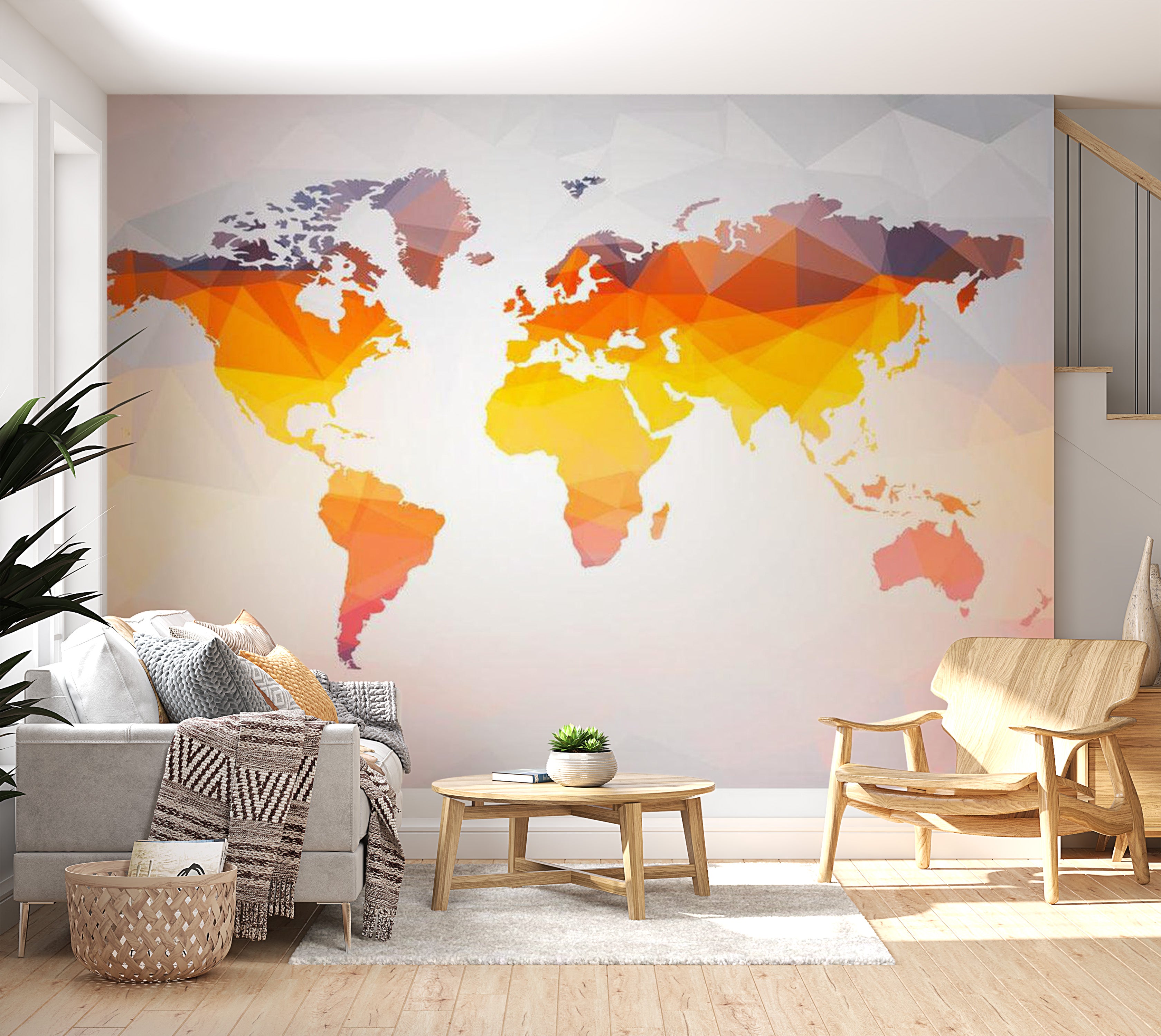 World Map Wallpaper Wall Mural - Bright Geometric Map 39"Wx27"H