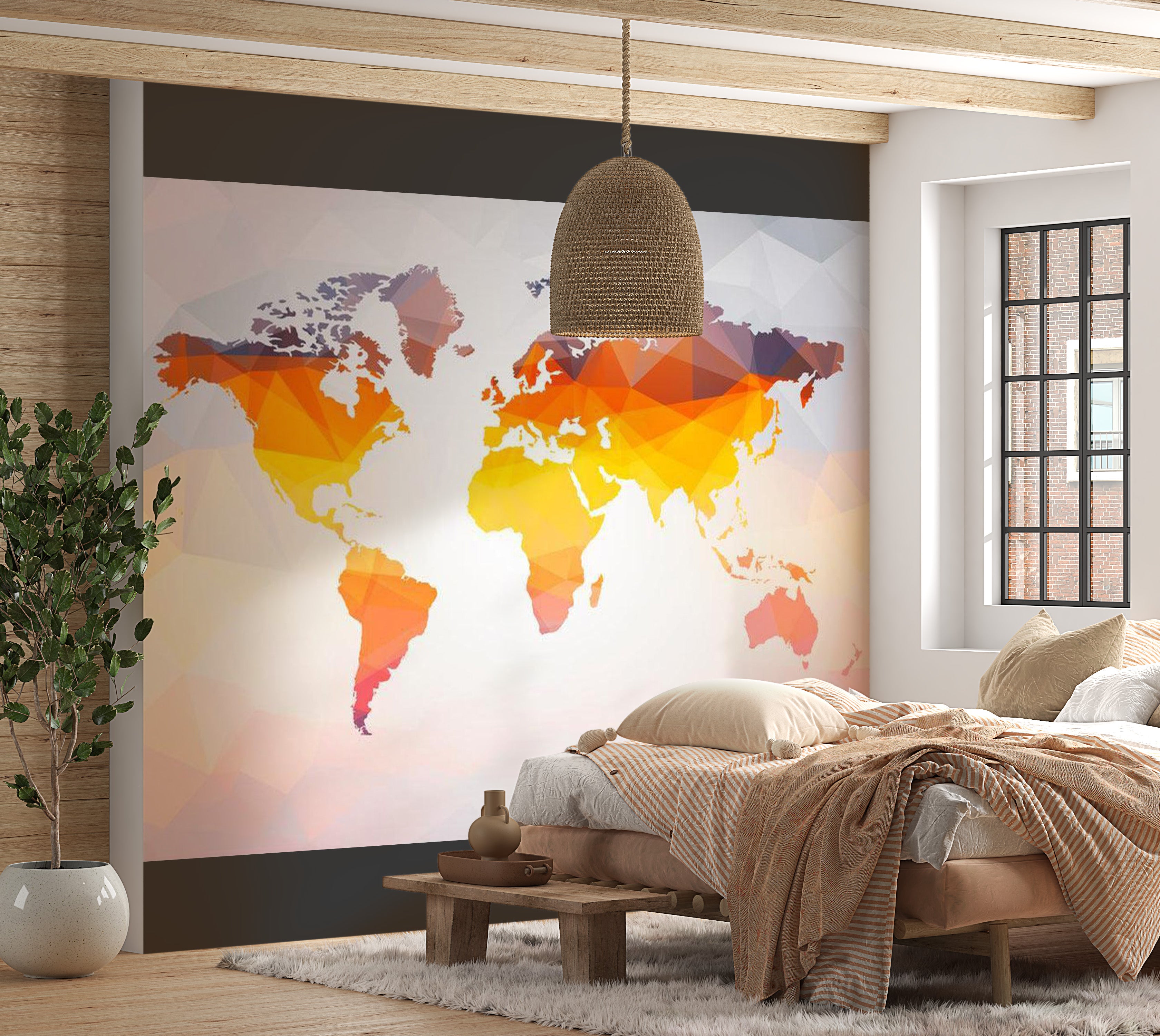 World Map Wallpaper Wall Mural - Bright Geometric Map 39"Wx27"H