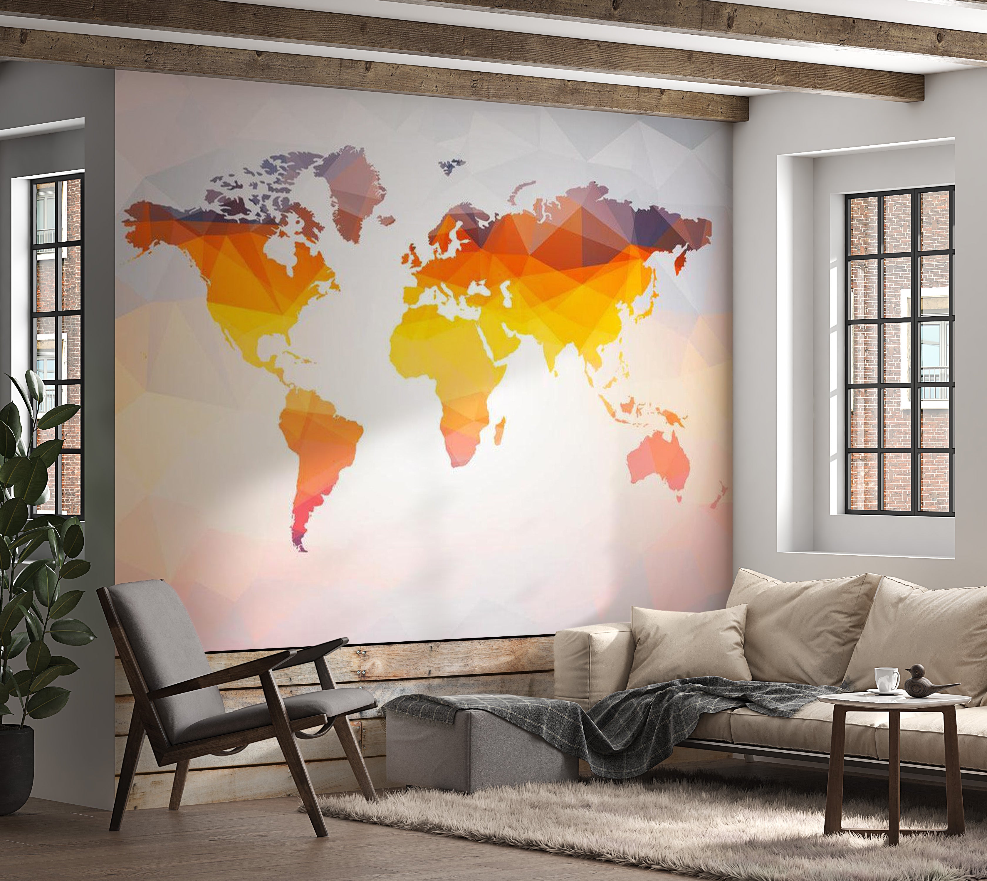 World Map Wallpaper Wall Mural - Bright Geometric Map 39"Wx27"H