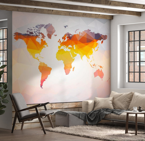 World Map Wallpaper Wall Mural - Bright Geometric Map 39"Wx27"H