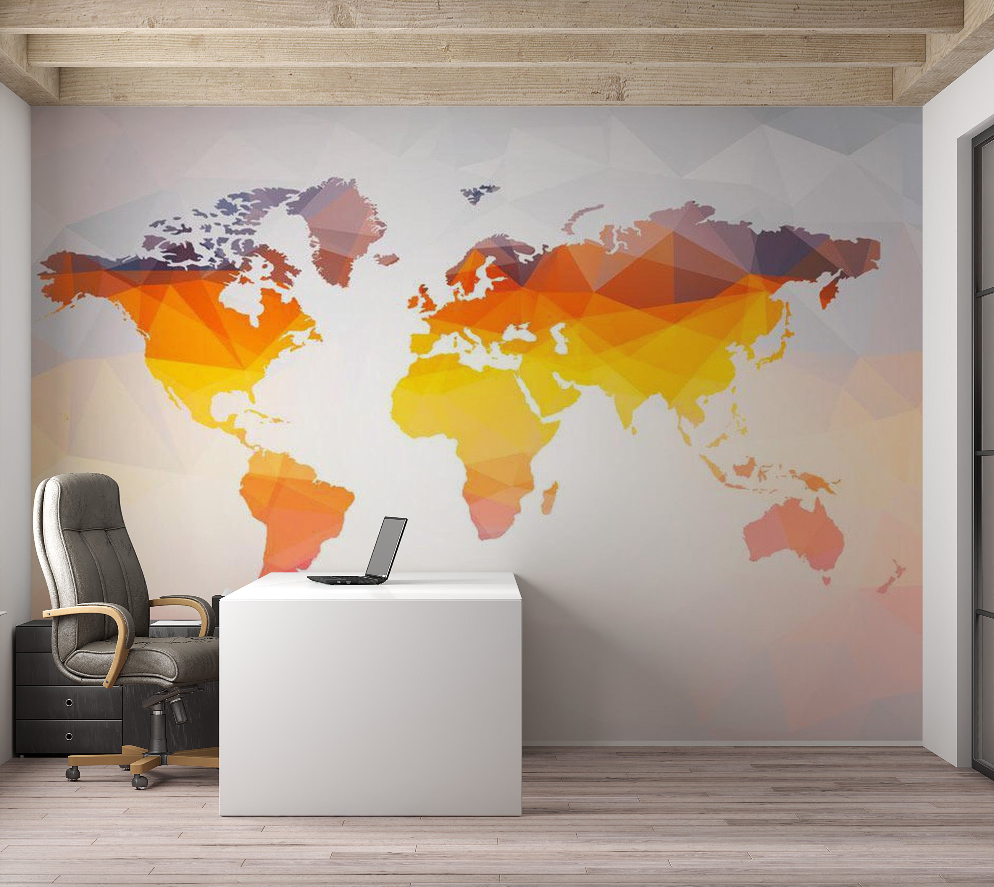 World Map Wallpaper Wall Mural - Bright Geometric Map 39"Wx27"H