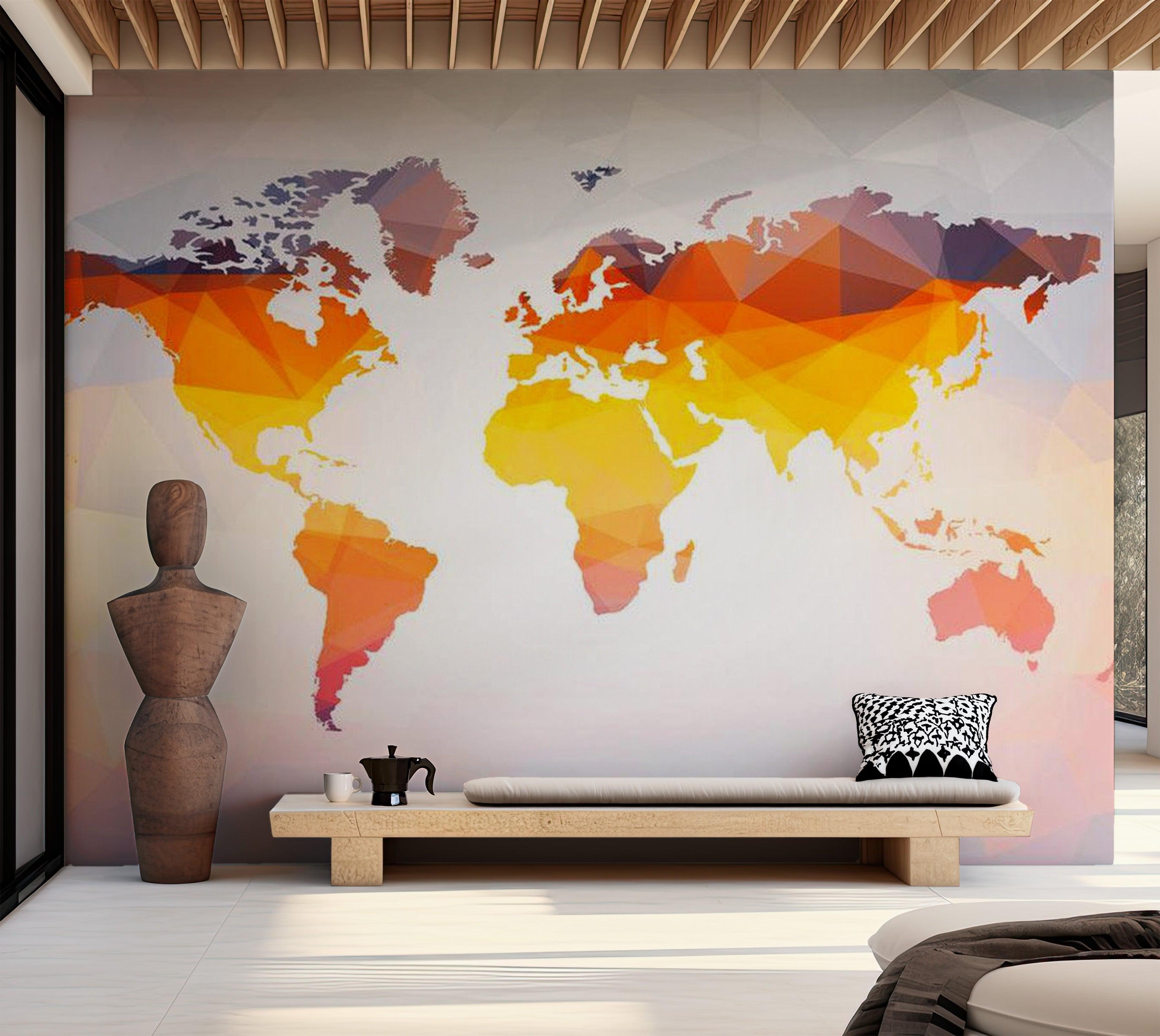 World Map Wallpaper Wall Mural - Bright Geometric Map