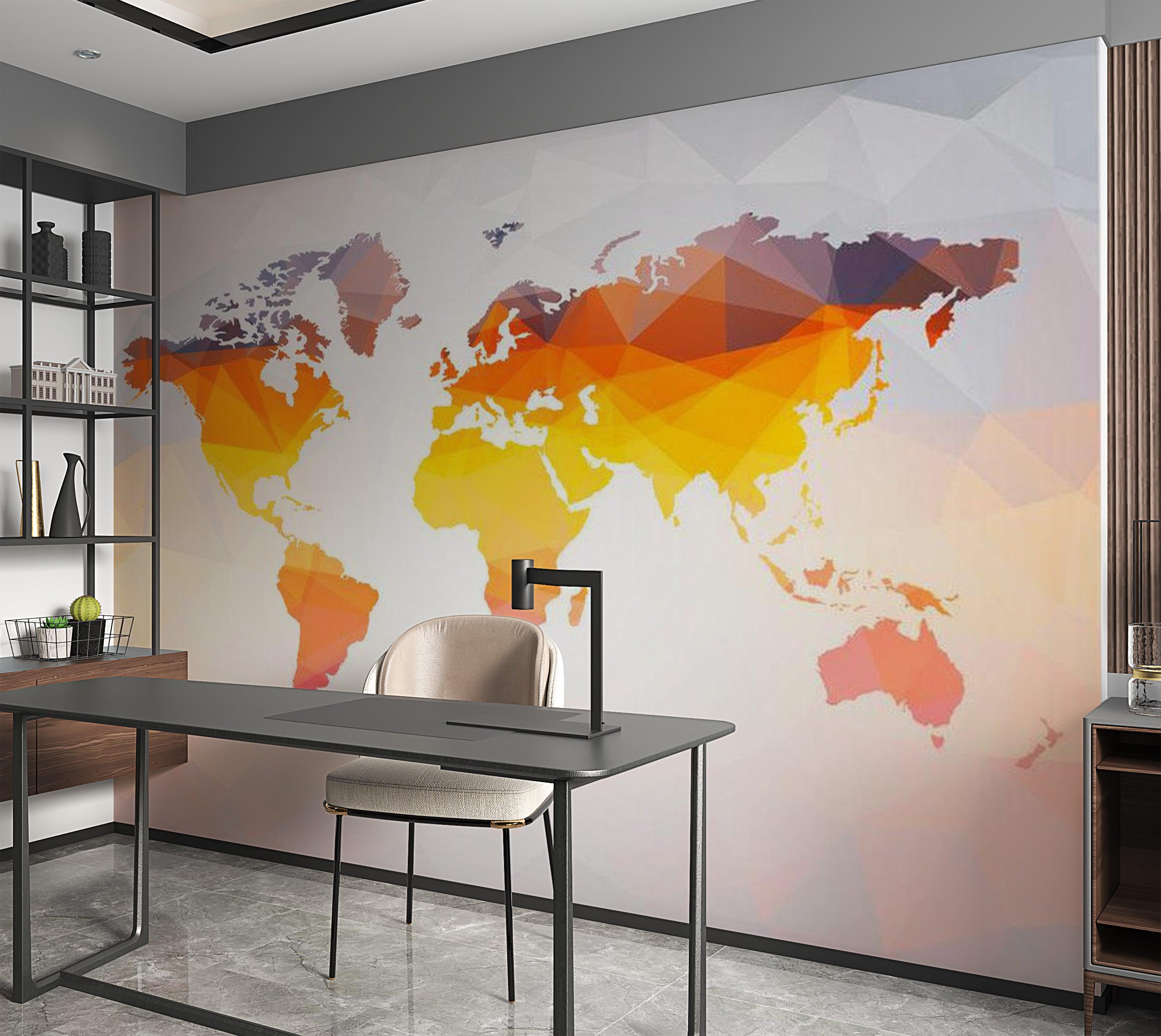 World Map Wallpaper Wall Mural - Bright Geometric Map