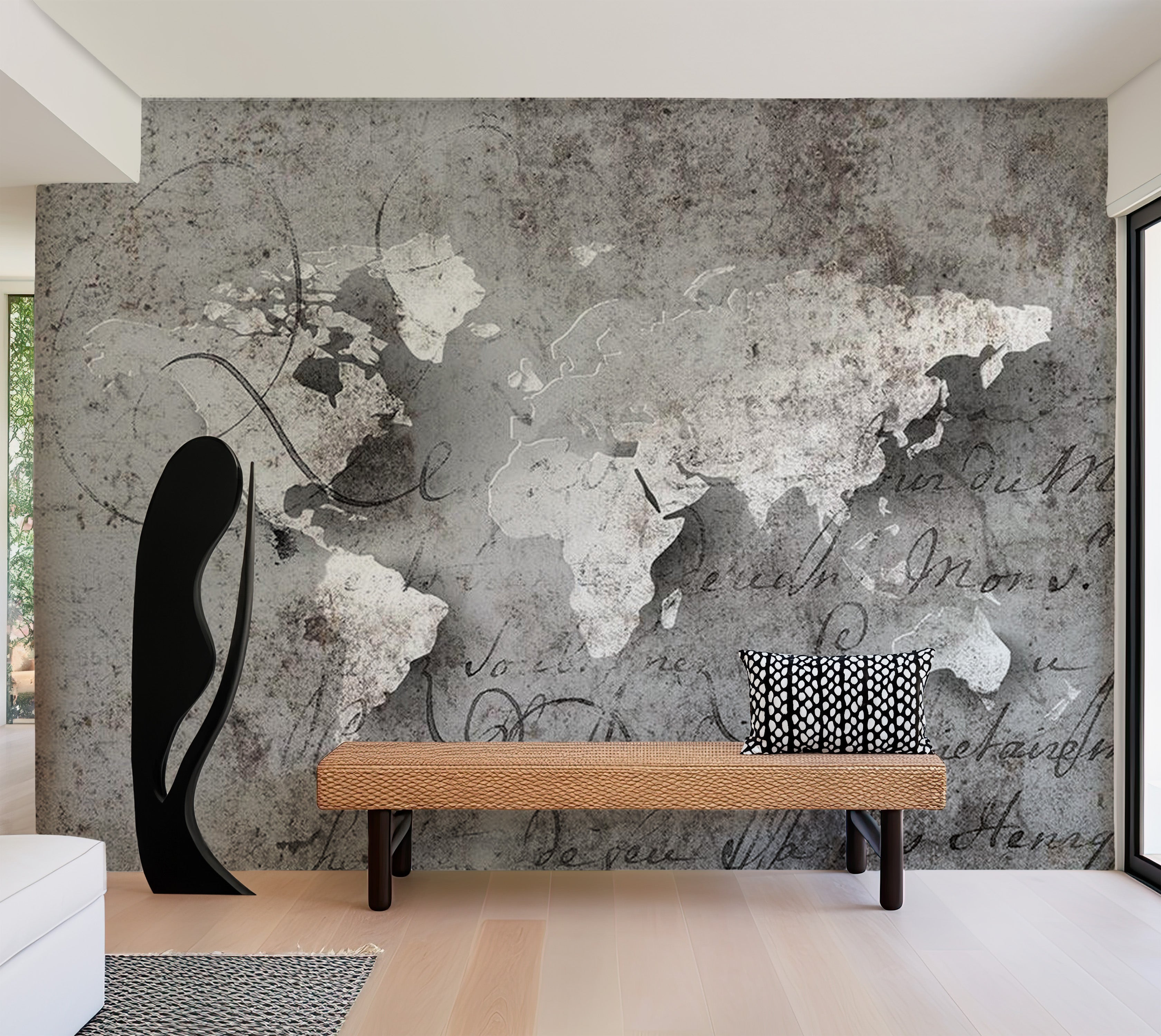 World Map Wallpaper Wall Mural - Map & Old Text 39"Wx27"H