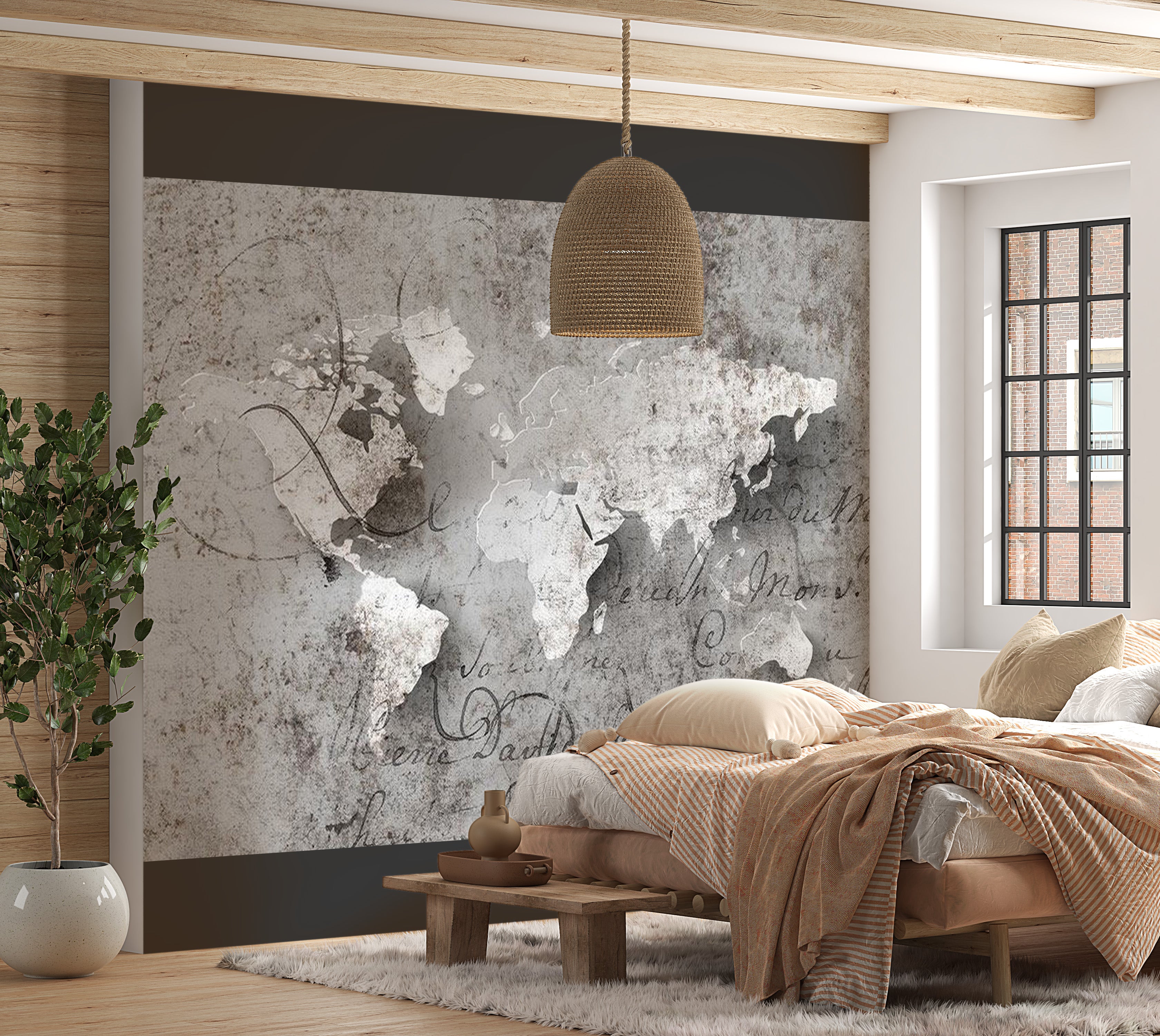 World Map Wallpaper Wall Mural - Map & Old Text 39"Wx27"H