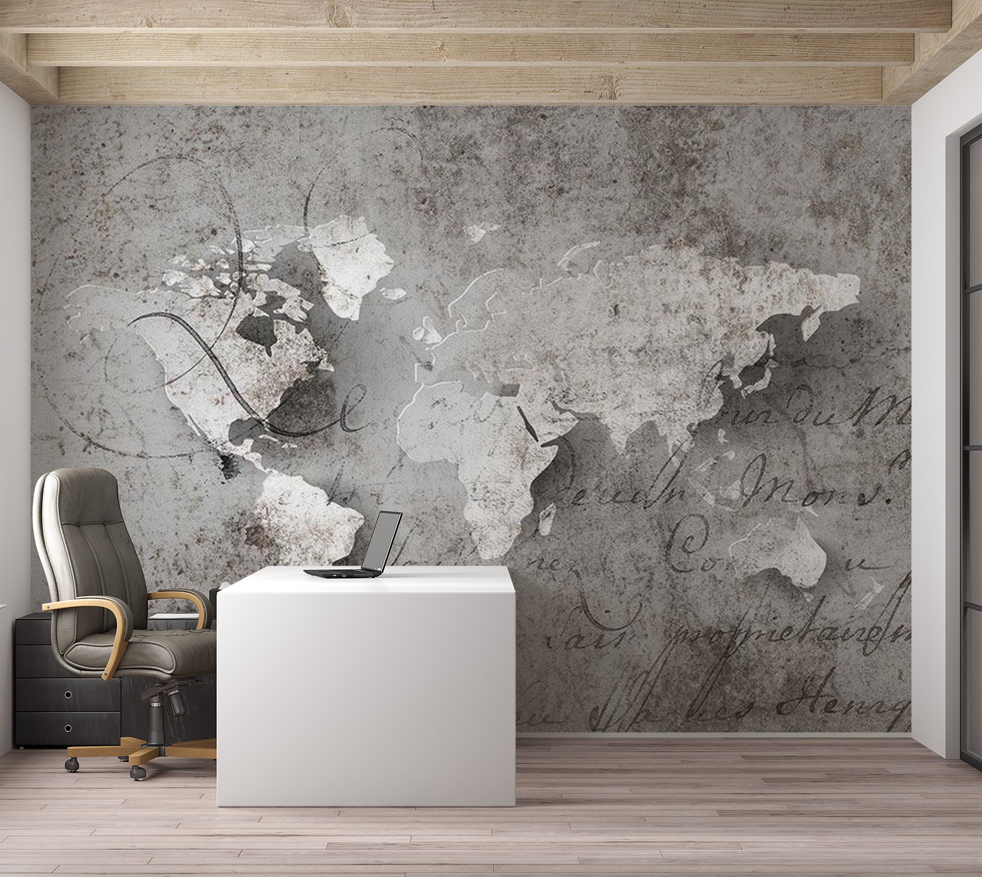 World Map Wallpaper Wall Mural - Map & Old Text 39"Wx27"H