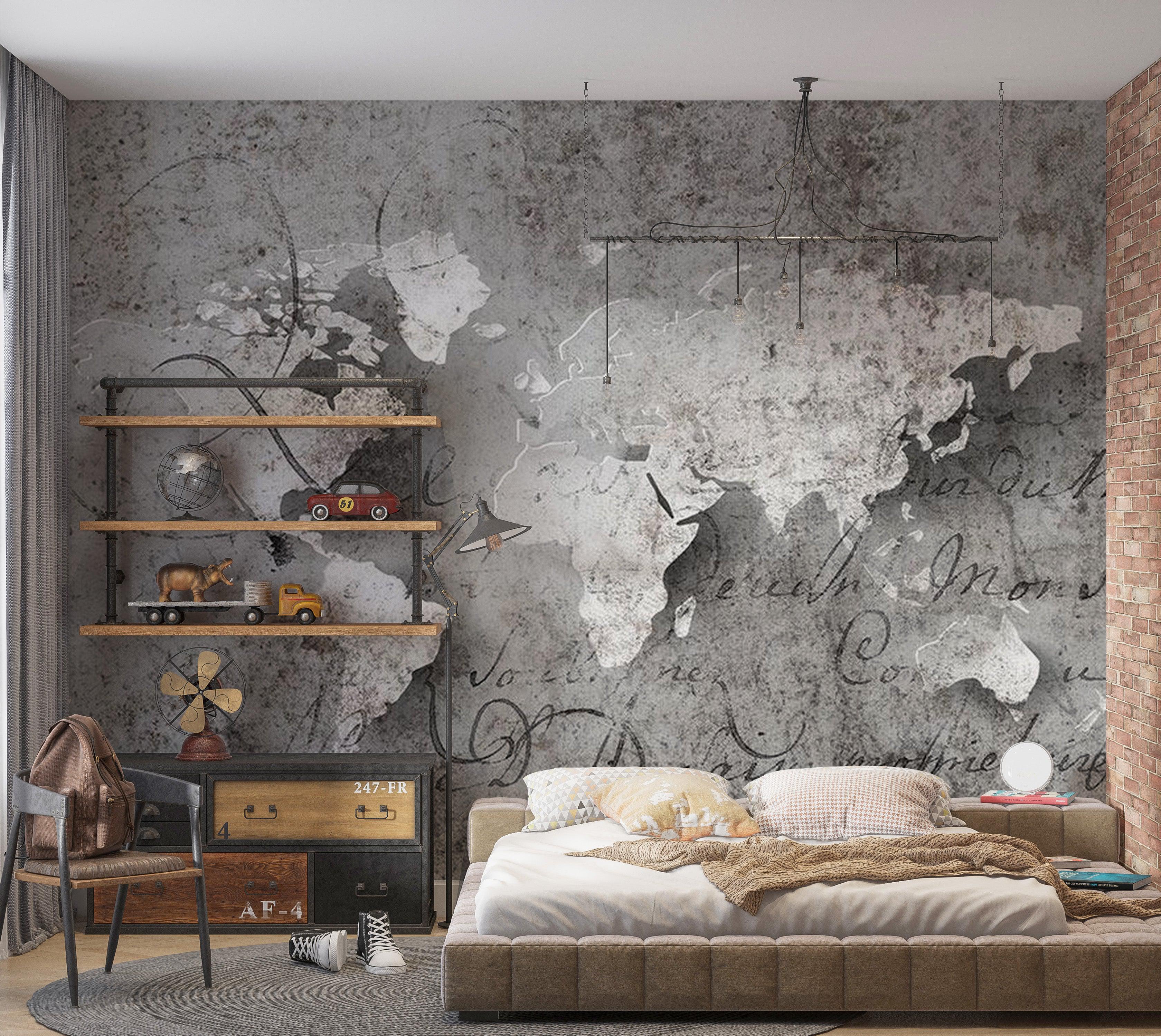 World Map Wallpaper Wall Mural - Map & Old Text