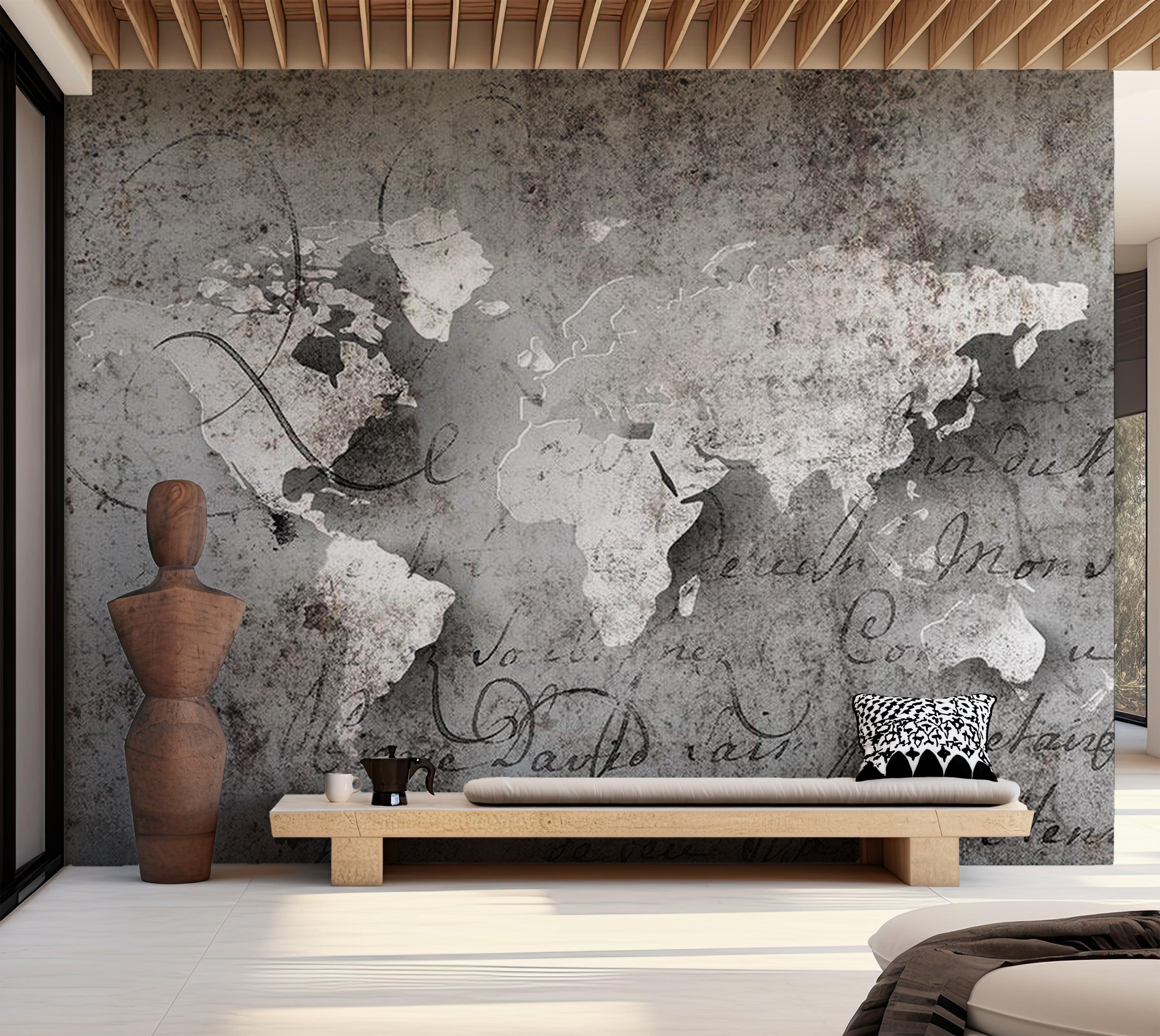 World Map Wallpaper Wall Mural - Map & Old Text