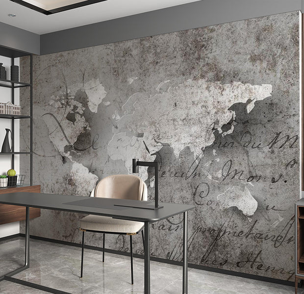 World Map Wallpaper Wall Mural - Map & Old Text