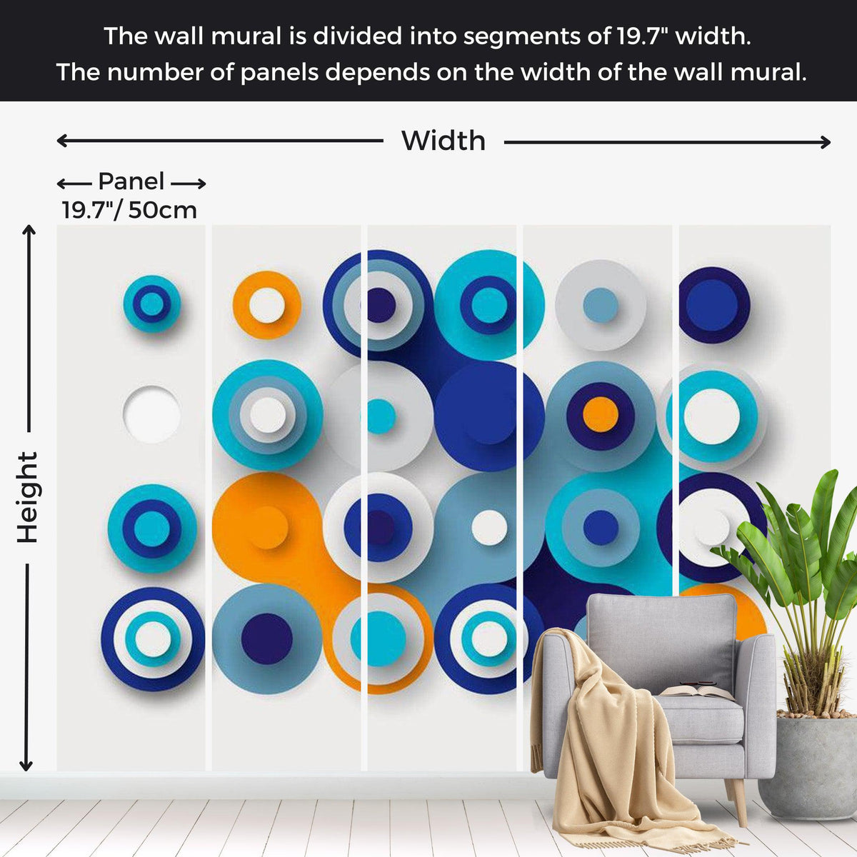 Abstract Wallpaper Wall Mural - Geometric Blue Wheels – Tiptophomedecor